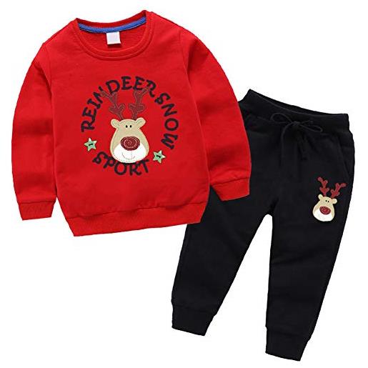 amropi neonato bambini renna stampata felpa e jogging pantaloni set 2 pezzi completi (rosso nero, 12-18 mesi)