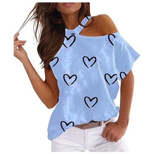 Xmiral magliette estive a maniche corte con spalla fredda maglietta girocollo da donna a maniche corte con scollo a barchetta. Top casual con stampa allentata camicia notte taglia (m, blu)