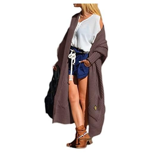 Mikos* elegante capotto aperto davanti a maglia maglione donna giacca cardigan con manicha lunga asimmetrico lungo (658) (griggio scuro)