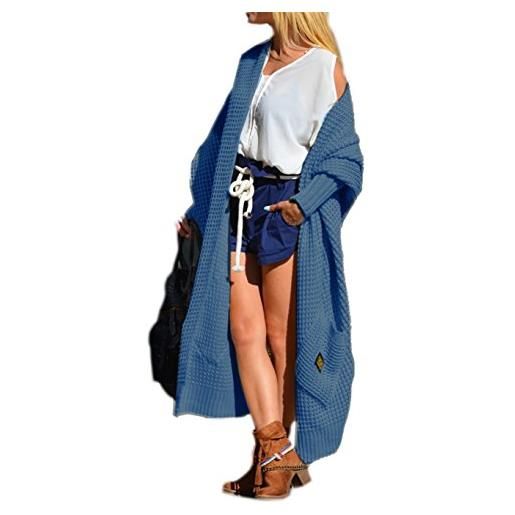 Mikos* elegante capotto aperto davanti a maglia maglione donna giacca cardigan con manicha lunga asimmetrico lungo (658) (jeans)