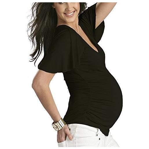FunMum Maternity 2 in 1 top per maternità e allattamento, a maniche corte, maglia & per gravidanza, allattamento nero 44