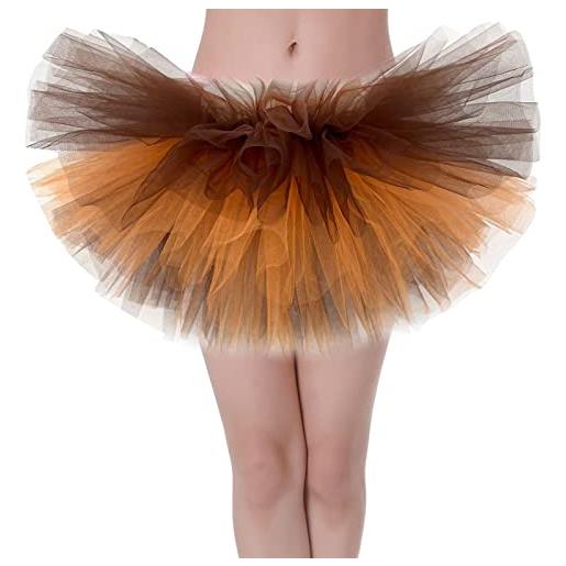AIEOE gonna tutu donna corta in tulle elegante minigonna a vita alta per carnevale festa danza lunga 27 cm taglie s vita 60-110 cm marrone e arancione
