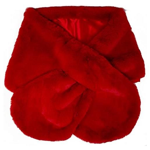 Emila stola rossa elegante di pelliccia ecologica coprispalle per x matrimonio mantella calda pelo lungo ecopelliccia copri abito da cerimonia scialle signora invernale autunno inverno 2025 2026 rosso