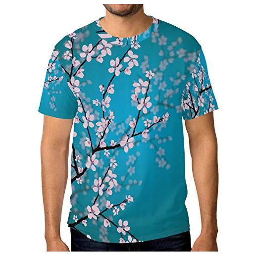 LUNLUMO maglietta a maniche corte da uomo con fiori giapponesi e fiori di ciliegio, 1, xxx-large