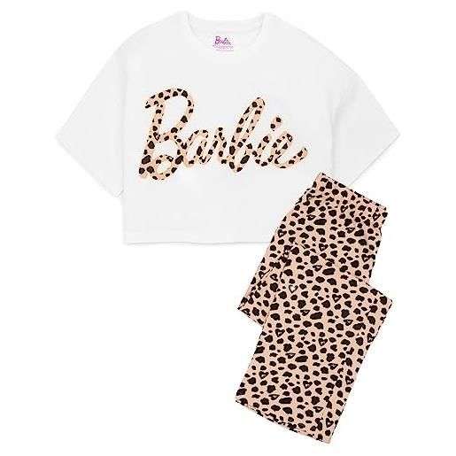 Barbie doll pigiama da donna t-shirt corta bianca con logo leopardato e pantaloni pjs