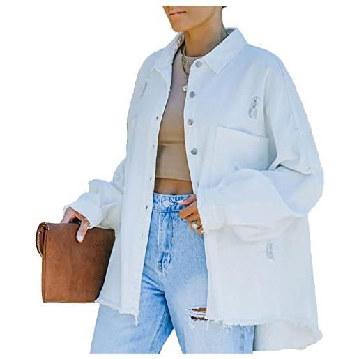 EGSDMNVSQ giacca di jeans da donna colletto a bavero giacche oversize di jeans a maniche lunghe con bottoni strappati con tasca