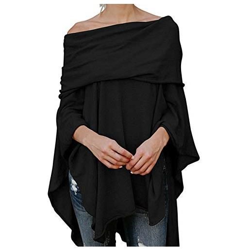 Boan camicetta asimmetrica da donna, a spalla scoperta, mantello in voile nero 48