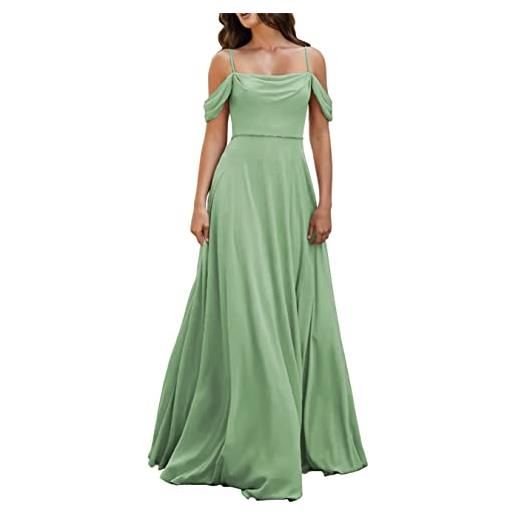KURFACE abiti da damigella d'onore da sposa con spalline a spalla fredda abiti da sera per giovani donne con tasche, verde salvia, 46
