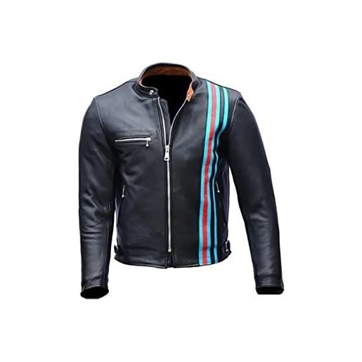 MAXDUD giacca da motociclista classica da uomo in pelle nera tom cafe racer vintage, nero - vera pelle - design 1, s