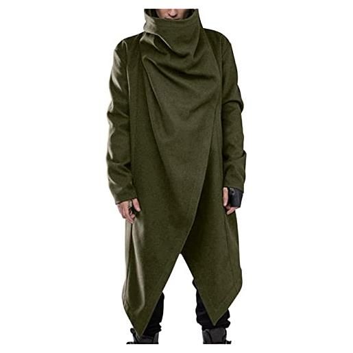 KAGAYD giacca invernale da uomo senza cappuccio comfort lungo, in cotone, vintage, per cosplay, outwear, mantello poncho, cappotto, verde, xxl