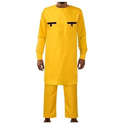 Generic abito casual a righe musulmana stampato a maniche lunghe in stile folk africano per uomo completo, giallo. , l
