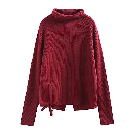 Wenwenma maglione in cashmere con collo alto e moda donna, pullover lavorato a maglia autunno e inverno (vino rosso, xx-large)