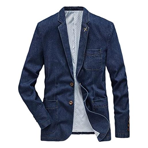 SaoBiiu giacca da uomo in denim blazer da uomo in cotone autunno primavera moda maschile cappotto da lavoro slim fit da uomo abiti casual denim blue xl