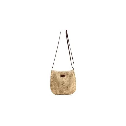 UOXOO borsa da donna casual in tessuto a tracolla, borsa da spiaggia con pochette in paglia intrecciata a mano (color: beige, size: one size)