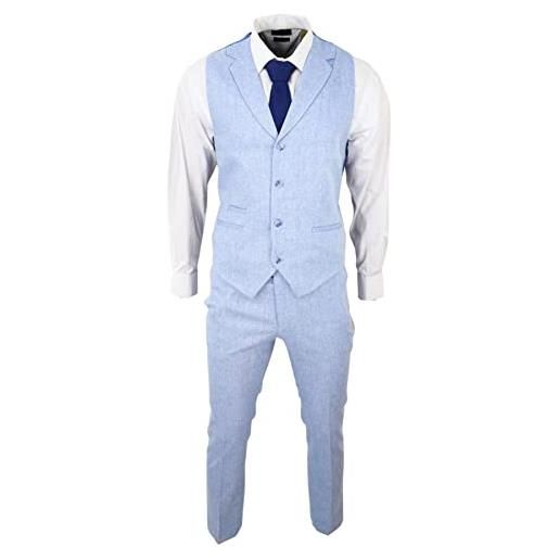 TruClothing.com abito estivo da uomo, in lino, elegante, formale, blu, matrimonio, azzurro, 48