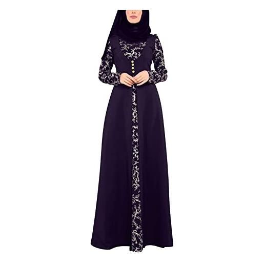 VaiKanhai arabo pizzo jilbab kaftan abaya stitching donne islamiche maxi abbigliamento musulmano abbigliamento donna vestito premaman abito, lilla, xxl