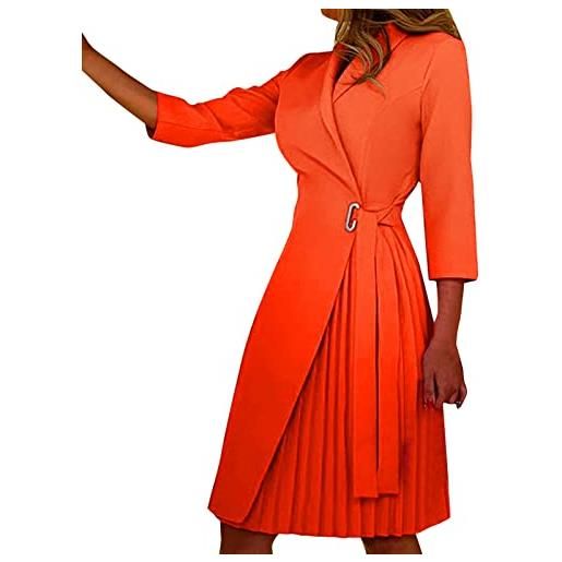 MODSGUE abito da sera elegante da donna, alla moda, elegante, per feste, feste, con fessura, dettagli attillati, in silm, con collo sciallato, plissettato, abito da donna, colore: arancione. , xl