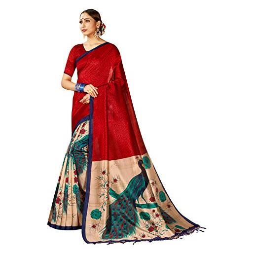 STYLE INSTANT sarees - sari da donna mysore art in seta, con stampa etnica, regalo etnico, indiano tradizionale per matrimonio, con camicetta non cucita, rosso 2, etichettalia unica