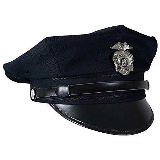 Mil-Tec cappello d'epoca, da poliziotto americano, 8 punte, con visiera e distintivo in metallo, colore nero dark blue medium