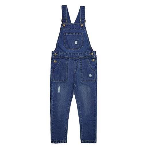 KIDSCOOL SPACE salopette per jeans da ragazzo, tuta in denim elasticizzato morbida con bavaglino semplice, blu, 9-10 anni