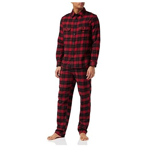 Emporio Armani yarn dyed woven-set pigiama con maglietta e pantaloni, cherry/black check, m uomo