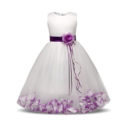 NNJXD ragazza tutu fiore petali abito da sposa per ragazza del bambino taglia(110) 3-4 anni grande viola