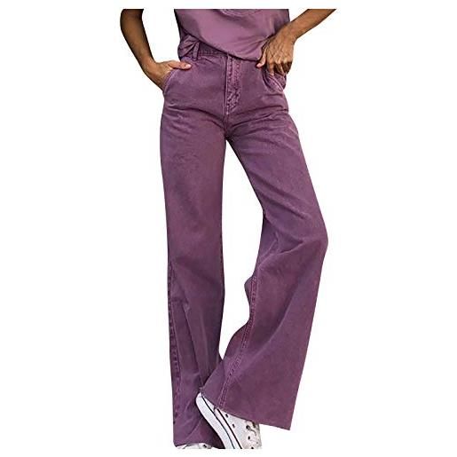 Generic jeans da donna in denim da donna a vita alta tinta unita tirare sulla gamba allentata a vita alta casual leggings sciolti giacca di jeans donna elegante, viola, xl