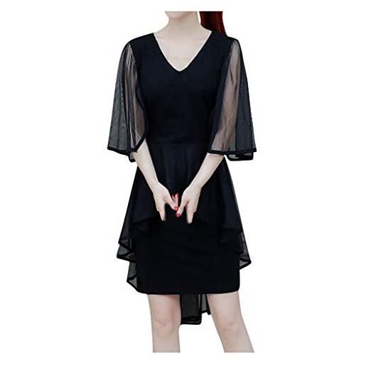 Xmiral abito donna moda estate elegante scollo a v manica corta abito da festa di colore puro (m, nero)