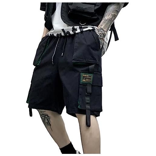 ORANDESIGNE pantaloncini da uomo estivi techwear harajuku hip hop punk streetwear pantaloncini cargo per jogging maschili nastri vestiti larghi c verde xl