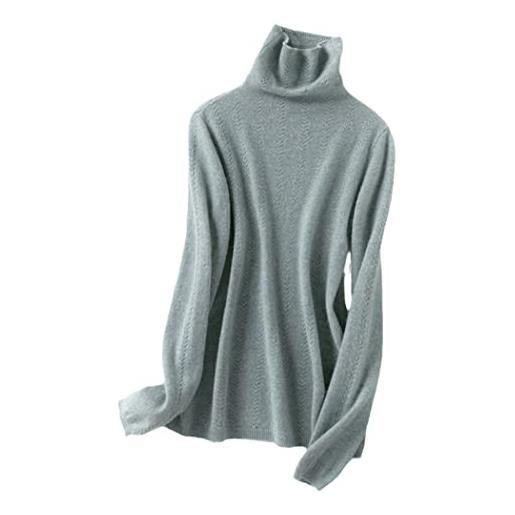 Haitpant maglione in cashmere a collo alto pullover in lana da donna autunno inverno colletto in pile camicie di base a maglia, gray green, xl