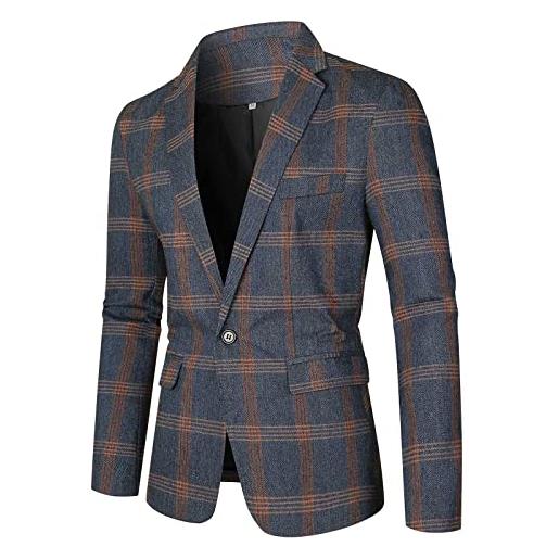 Generic natale 2023 mens casual sport slim fit one button check print blazer giacca leggera mens pin striped suit, navy, xl