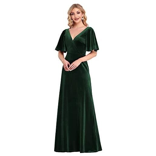 Ever-Pretty vestito da cerimonia linea ad a velluto scollo a v abiti da sera donna 00861 verde scuro 36