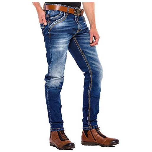 Cipo & Baxx jeans da uomo regular slim fit, denim, con cuciture spesse, colore blu, blu, w31