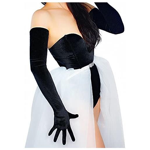 DooWay guanti da donna extra lunghi in velluto, elasticizzati, morbidi, per matrimoni, serate, feste, colore: nero, 71 cm, nero , m