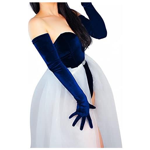 DooWay guanti da donna super lunghi in velluto, blu navy, 70 cm, elasticizzati, per halloween, matrimoni, serate, per halloween, blu navy, m
