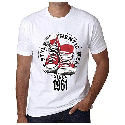 One in the City uomo maglietta stile autentico dal 1961 - authentic style since 1961 - 63 anni idea regalo 63° compleanno t-shirt anniversario stampa grafica vintage anno 1961 novità bianco 4xl