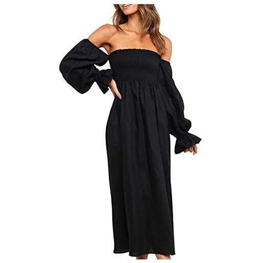 R.Vivimos estate donna boho off shoulder manica lanterna abito lungo senza schienale empire vita a line abito midi da spiaggia(l, viola)