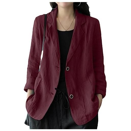 Generic cappotto da donna autunno cappotto a maniche lunghe cappotto a bottone singolo tunica, rosso vinaccia, l
