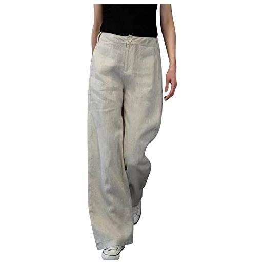 Xmiral pantaloni da donna in lino a vita alta pantaloni larghi casual a gamba larga con tasche pantaloncini corti cotone