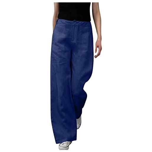 Xmiral pantaloni da donna in lino a vita alta pantaloni larghi casual a gamba larga con tasche pantaloncini corti cotone