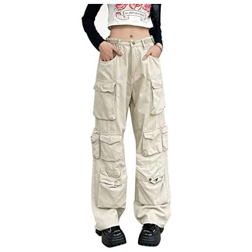 Minetom jeans cargo donna larghi pantaloni cargo molteplici tasche pantalone denim pantaloni sportiva streetwear f blu m