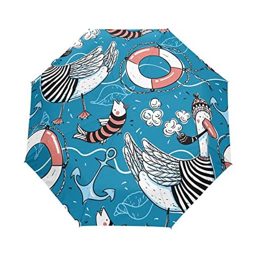 GAIREG cartone animato blu modello compatto ombrello da viaggio antivento automatico ombrello per zaino borsa, tote