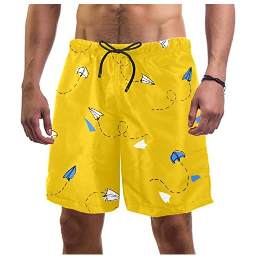 WOSHJIUK pantaloncini da bagno da uomo asciugatura rapida, aerei di carta sfondo giallo, board short outdoor walk beach costumi da bagno