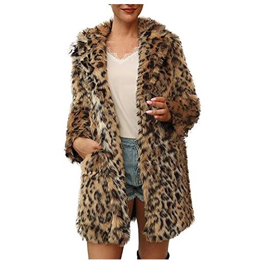 Fannyfuny maglia invernale lunga cappotto leopardato in peluche da donna cappotto caldo di media lunghezza cappotto a maniche lunghe cappotto addensato cardigan caldo cardigan lana rosso