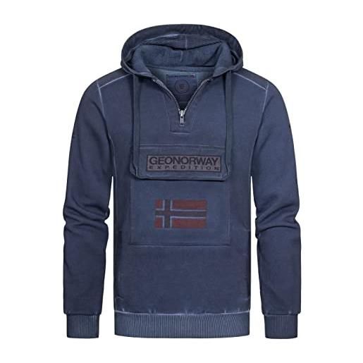 Geographical Norway gymclass - felpa con cappuccio da uomo, look lavato, tasca sul petto, mezza zip, con cappuccio e ricami, bordeaux, l