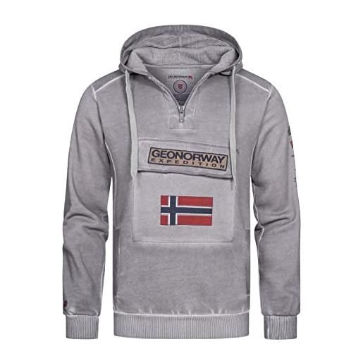 Geographical Norway gymclass - felpa con cappuccio da uomo, look lavato, tasca sul petto, mezza zip, con cappuccio e ricami, blu navy, l