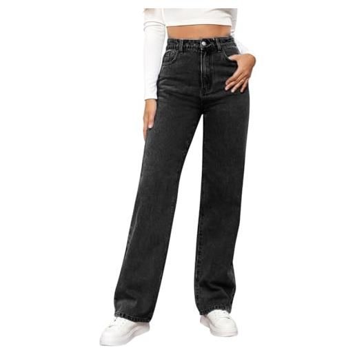 shownicer donna jeans lunghi alta vita jeans larga jeans baggy denim pantaloni diritti vintage elasticizzati jeans straight wide leg pants denim trousers c nero m