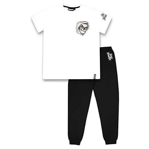 Fortnite - pigiama per bambini in bianco e nero con motivo skull trooper, 100% cotone, prodotto ufficiale, nero/bianco - teschio, 15 anni