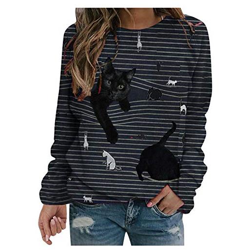 Xmiral pullover t-shirt donna camicette top donna o-collo scenario stampa a farfalla maniche lunghe (xxl, 1cachi)