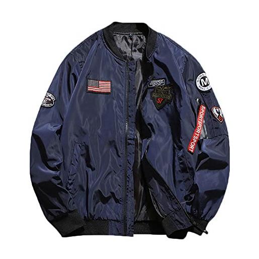 XuyIeY bomber uomo flight ma-1 giacche slim leggero sportswear giacca a vento blu large